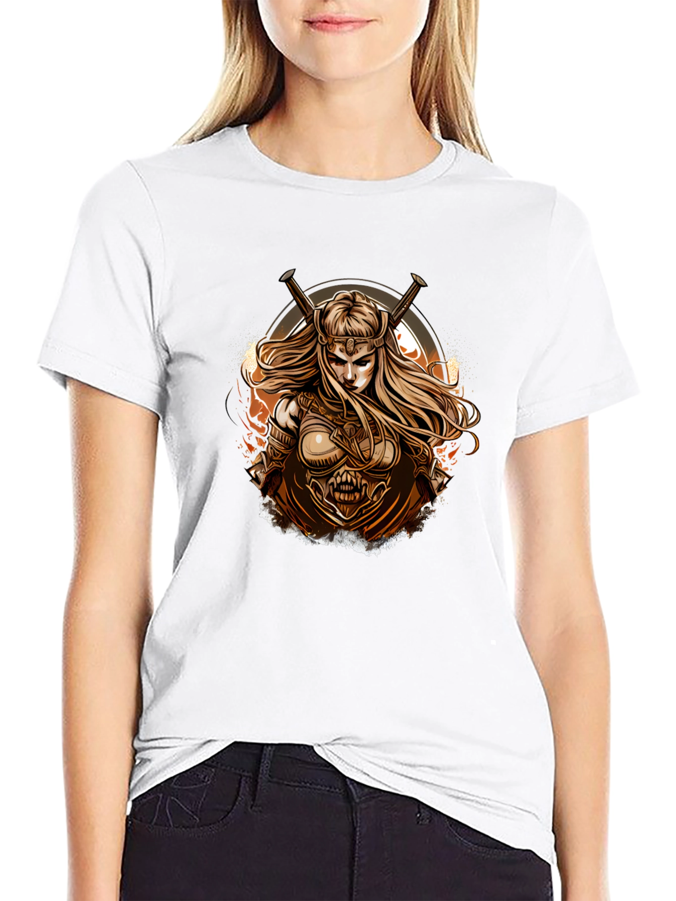 Valkyrie Warrior Graphic Tee - Black Cotton Blend