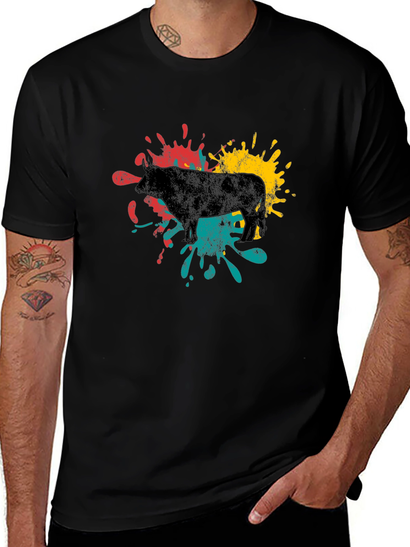 Abstract Bull Graphic Tee - Black