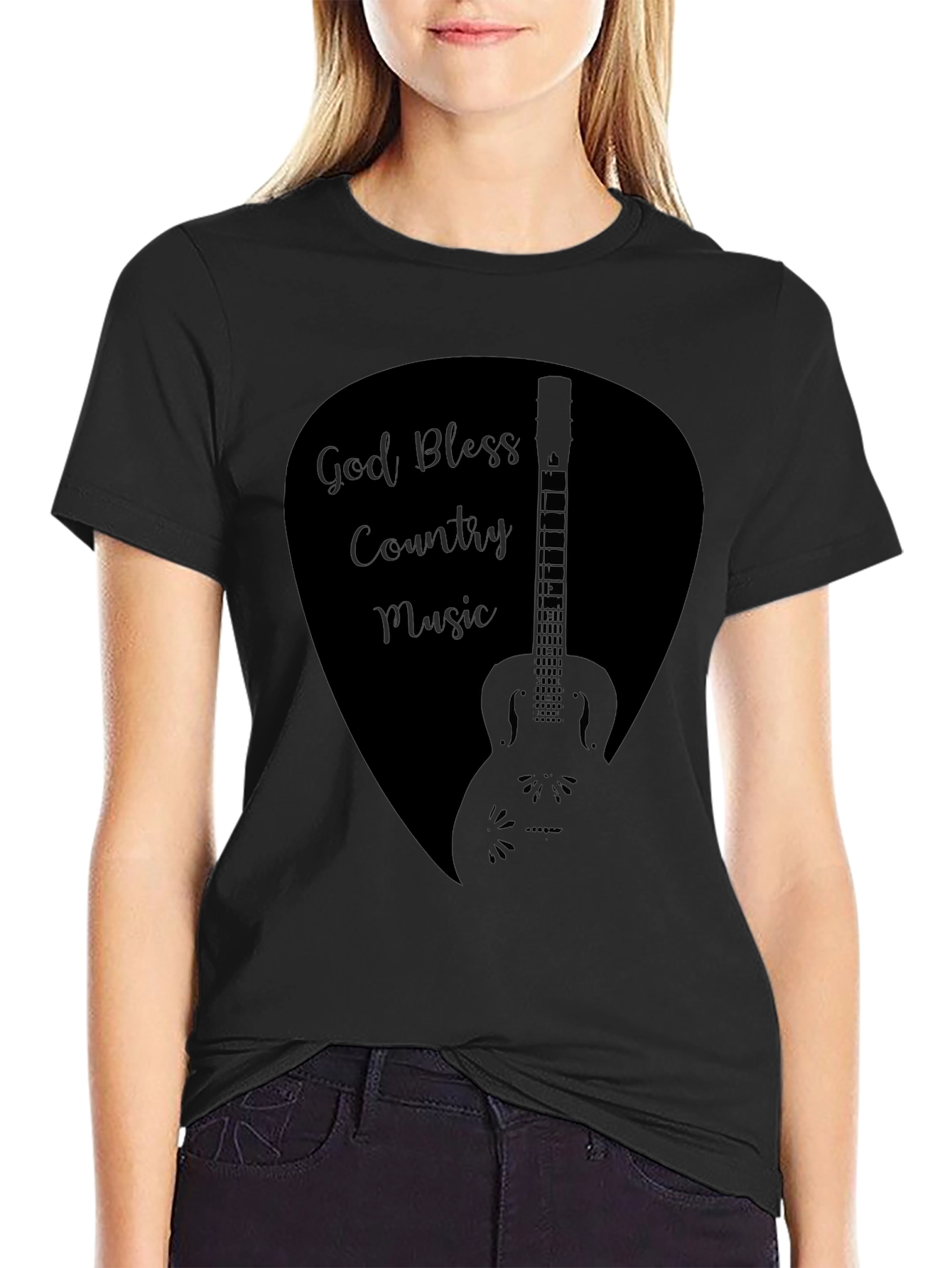 God Bless Country Music Guitar Pick Black T-Shirt