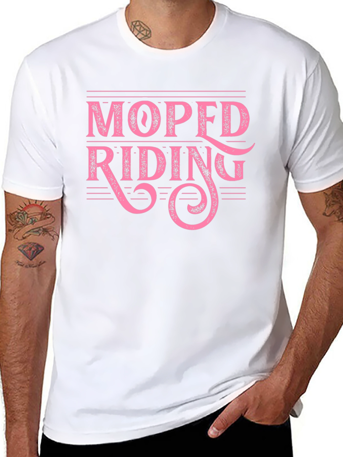 Moped Riding Graphic Tee - Pink on Black