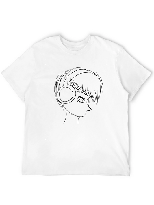 Anime Headphones Graphic Tee - Mens Black T-Shirt