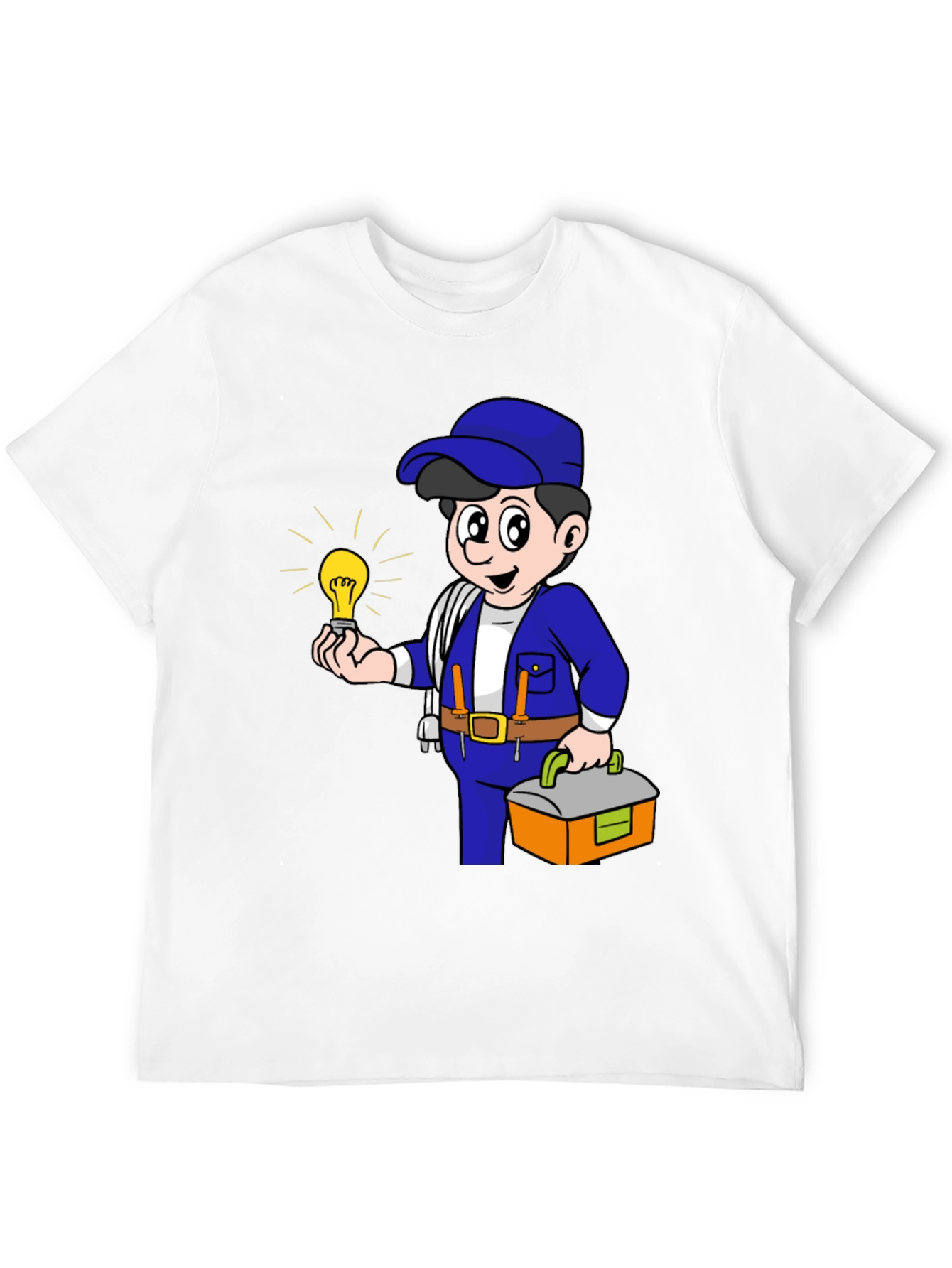 Electrician Cartoon Graphic Tee - Black Cotton T-Shirt