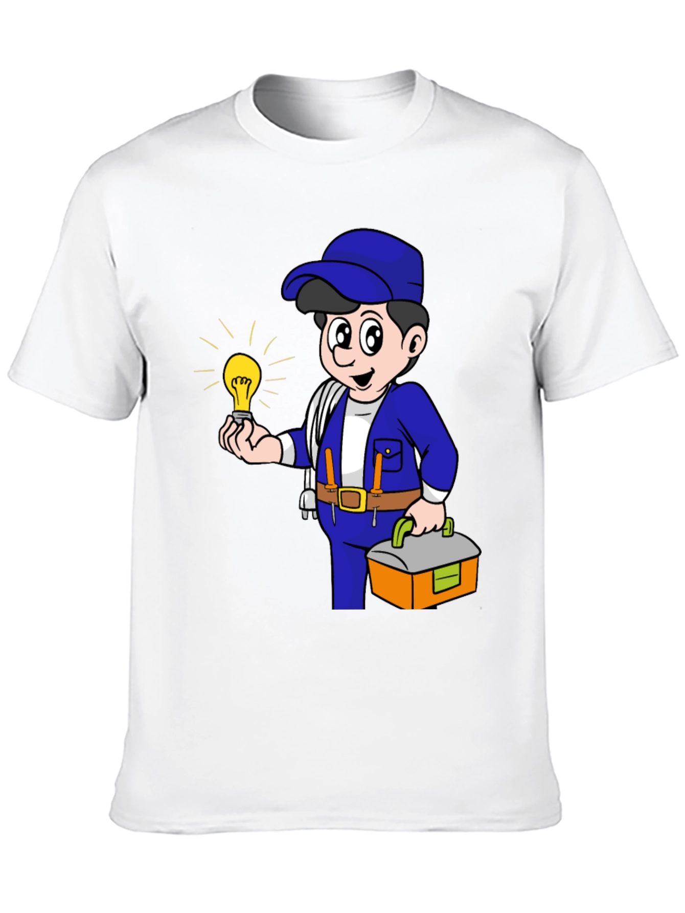 Electrician Cartoon Graphic Tee - Black Cotton T-Shirt