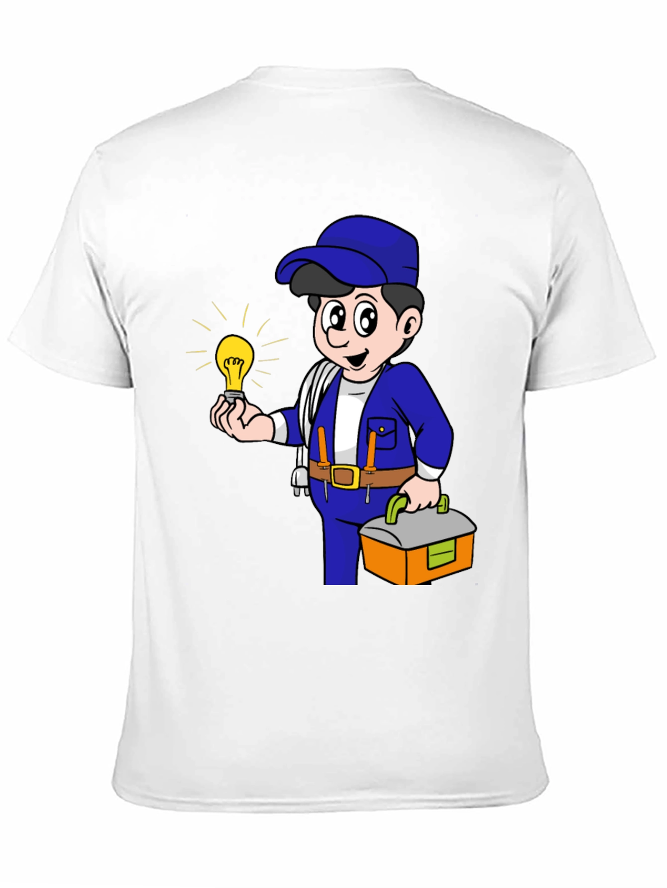 Electrician Cartoon Graphic Tee - Black Cotton T-Shirt