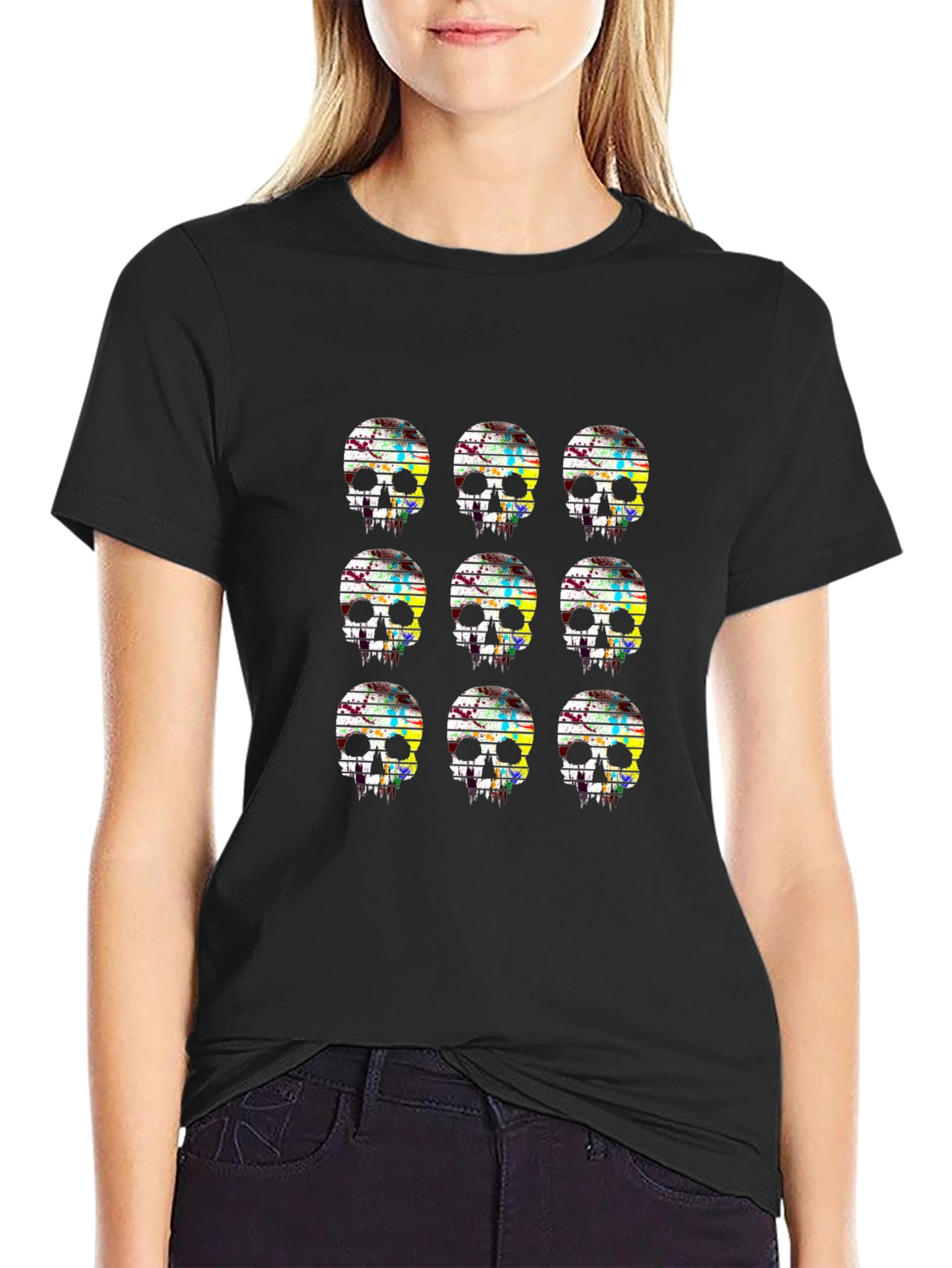 Skull Grid Graphic Tee - Mens Black T-Shirt