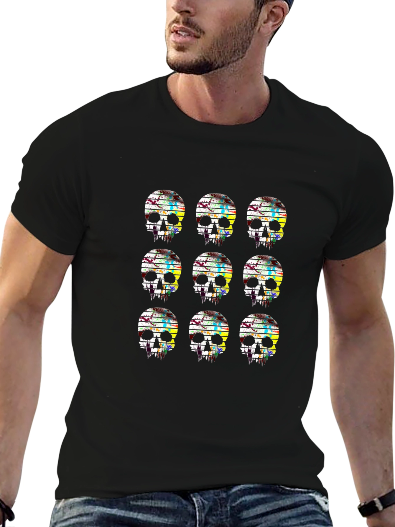 Skull Grid Graphic Tee - Mens Black T-Shirt