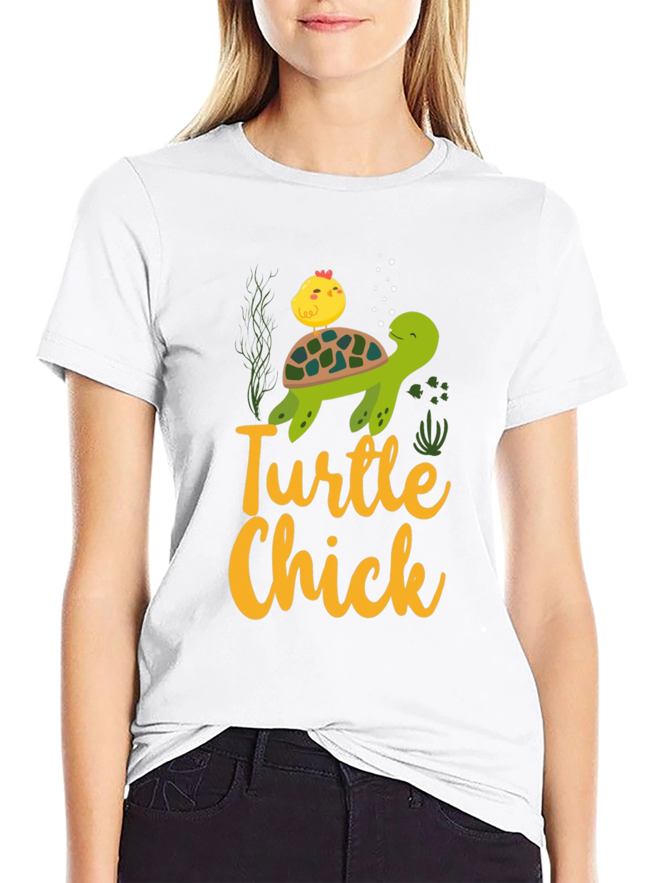 Turtle Chick Graphic Print T-Shirt