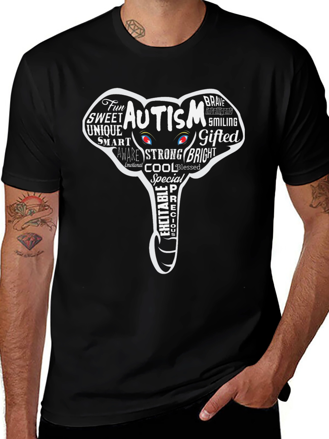 Autism Awareness Elephant Graphic Tee - Black