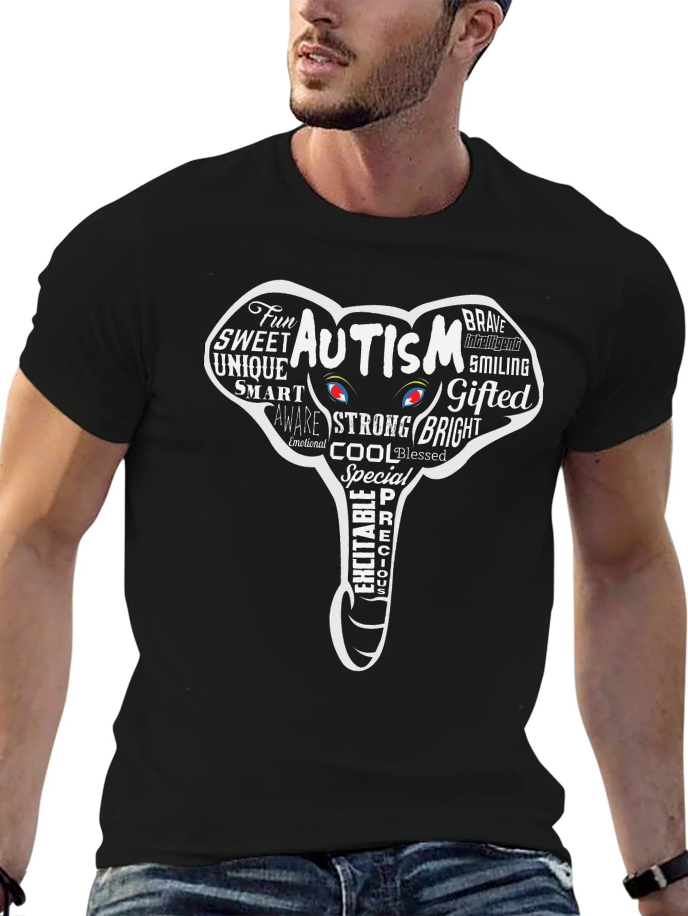 Autism Awareness Elephant Graphic Tee - Black