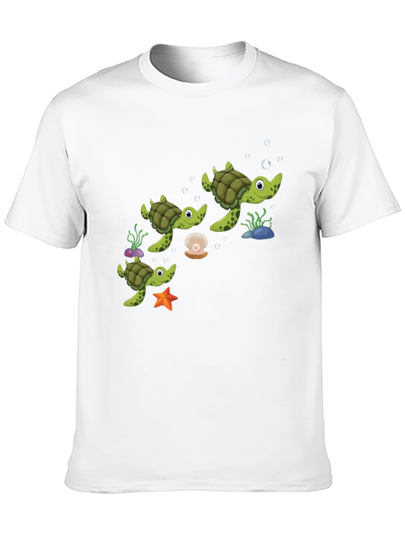 Cute Turtle Family Graphic Tee - Black Cotton T-Shirt