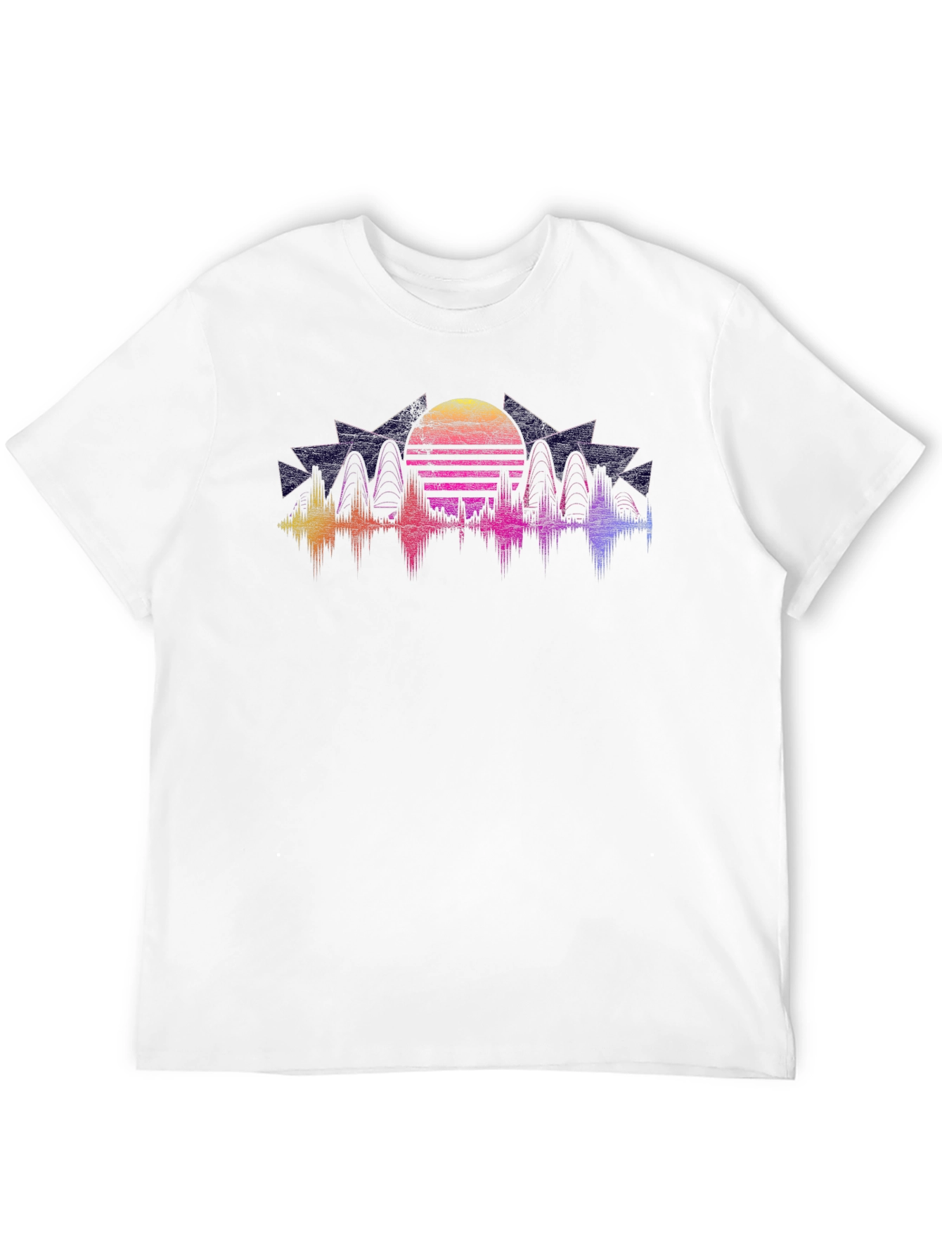 Retro Sunset Graphic Tee - Black Crew Neck Shirt