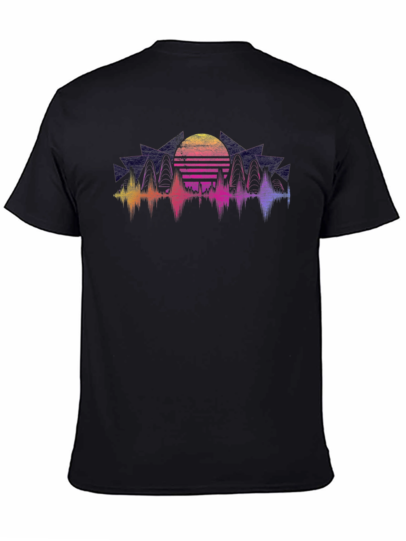 Retro Sunset Graphic Tee - Black Crew Neck Shirt