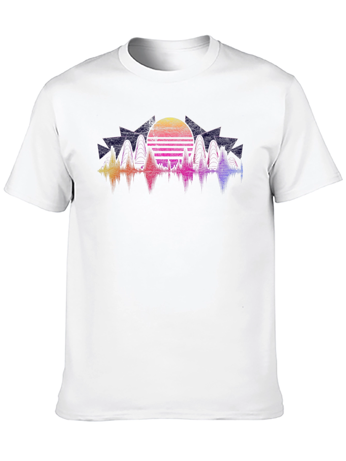 Retro Sunset Graphic Tee - Black Crew Neck Shirt