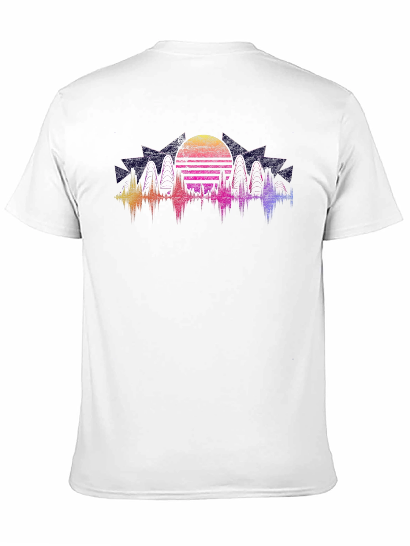 Retro Sunset Graphic Tee - Black Crew Neck Shirt