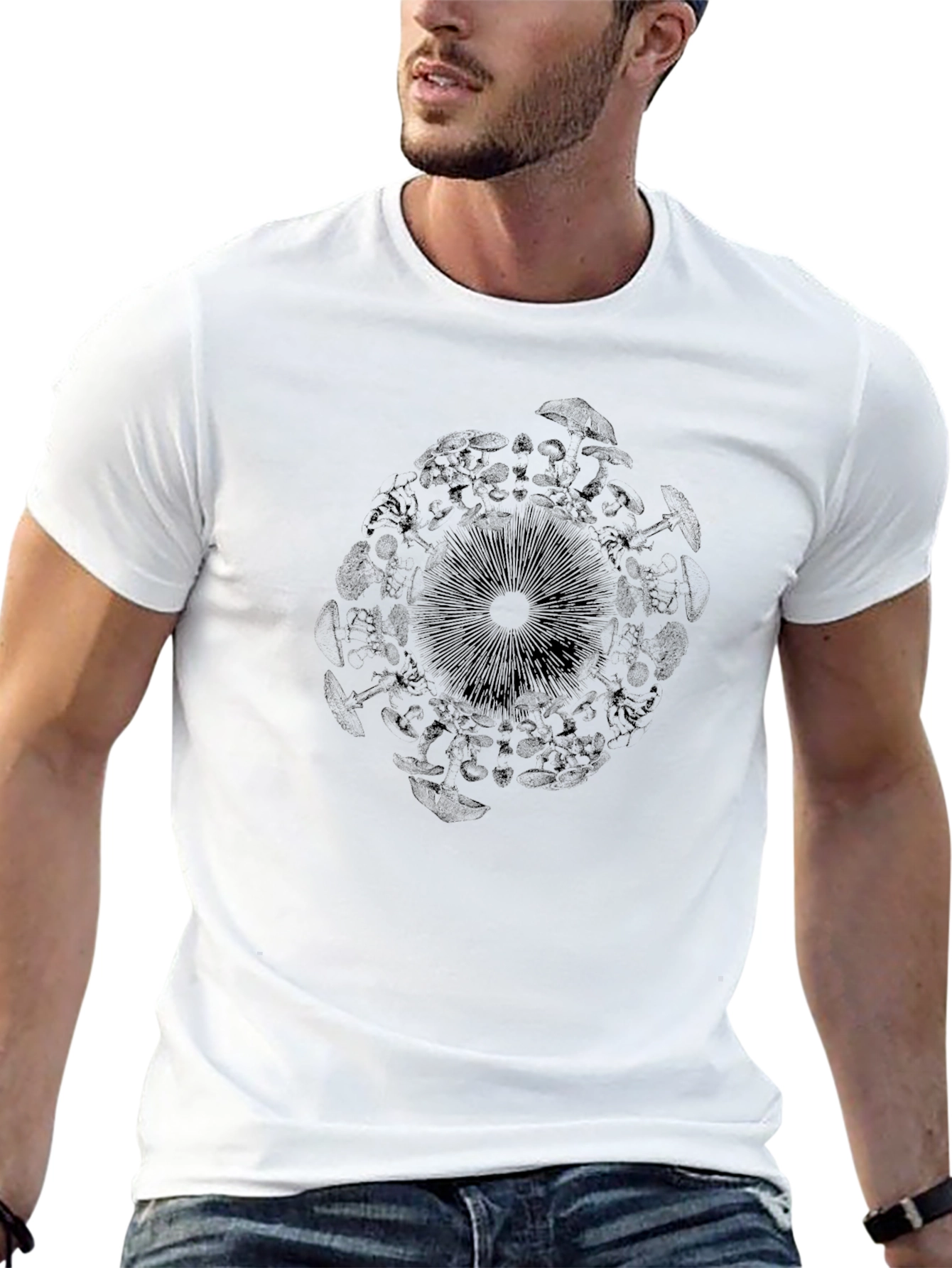Mushroom Mandala Graphic Black T-Shirt