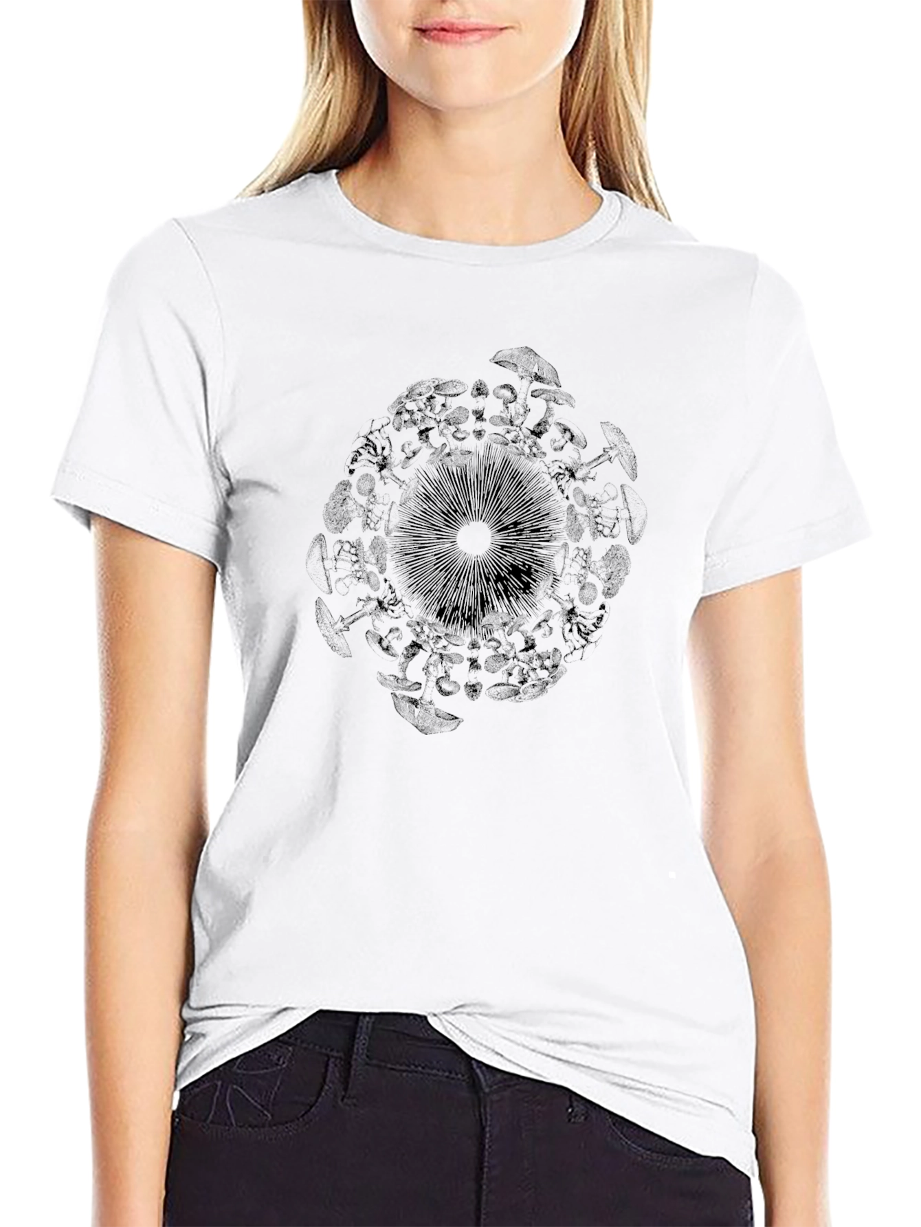 Mushroom Mandala Graphic Black T-Shirt