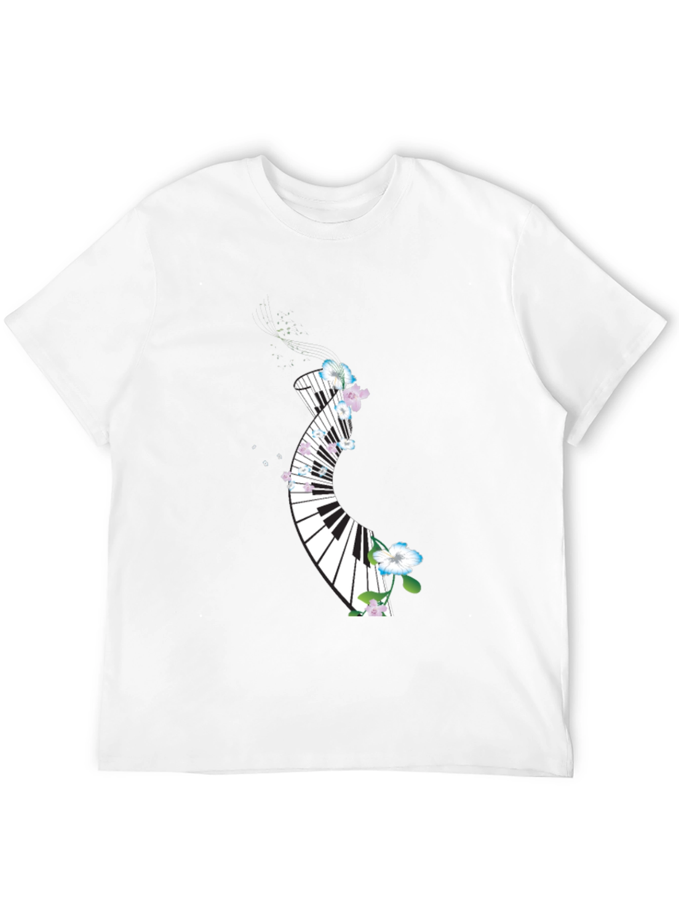 Floral Piano Keys Graphic Black T-Shirt