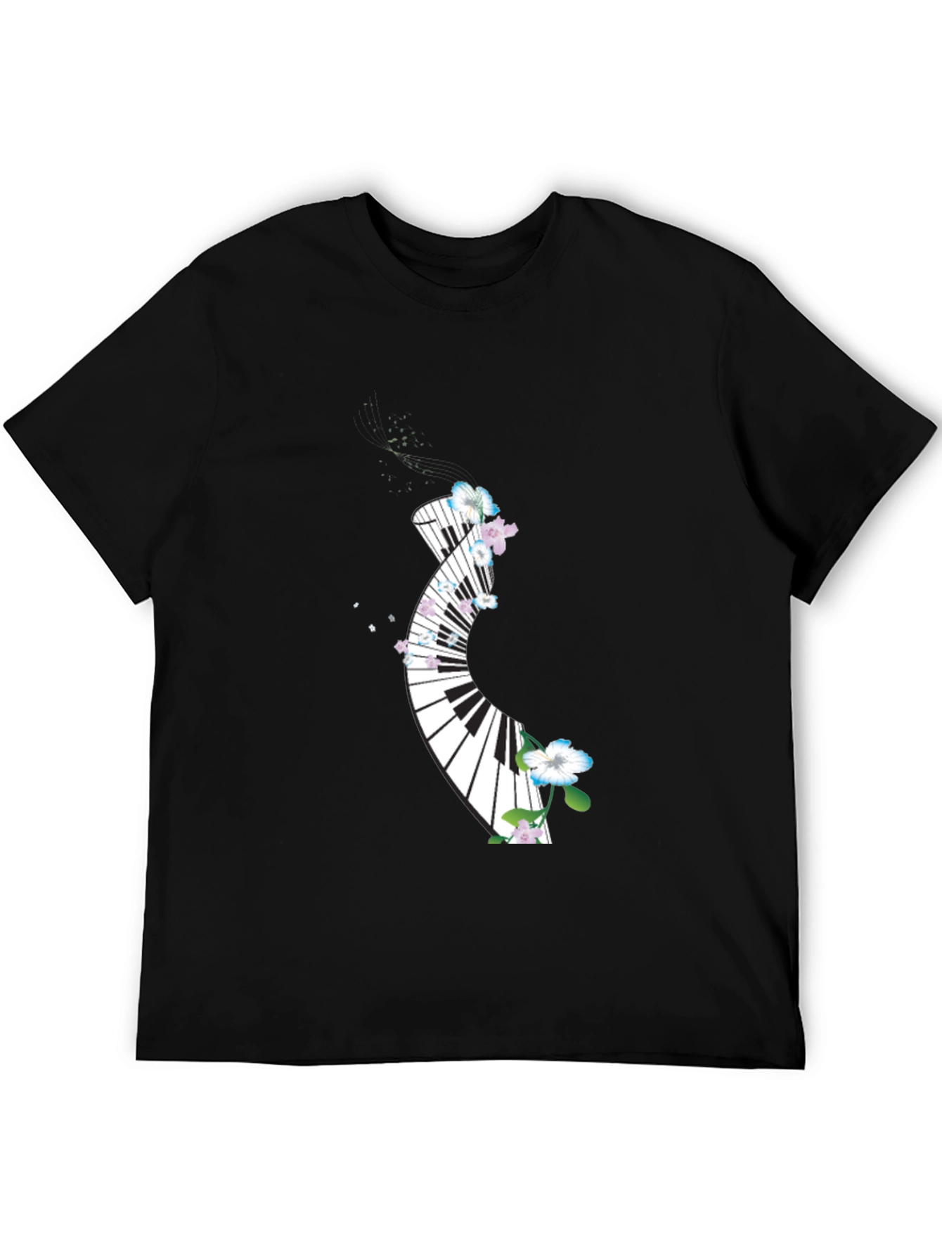 Floral Piano Keys Graphic Black T-Shirt