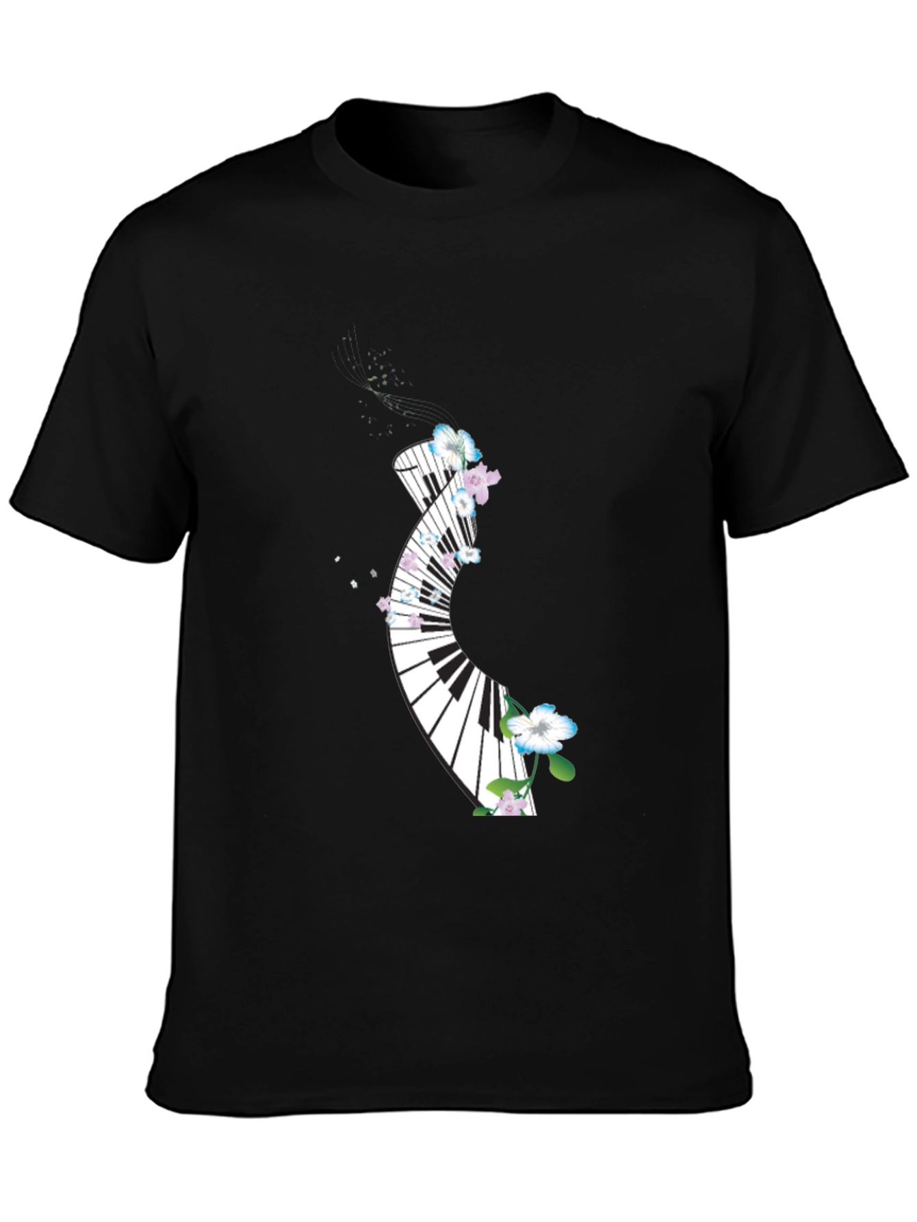 Floral Piano Keys Graphic Black T-Shirt