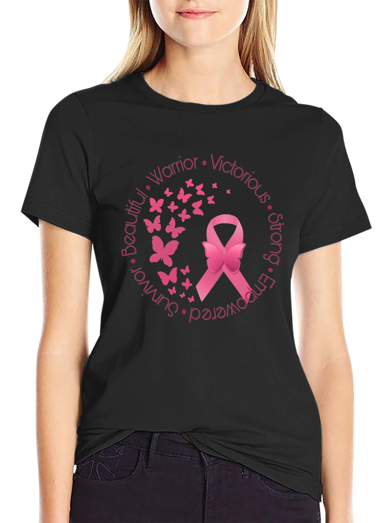 Breast Cancer Awareness Ribbon Butterfly T-Shirt