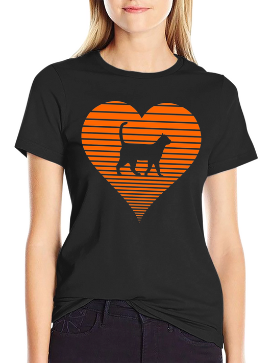 Retro Cat Lover T-Shirt - Heart Design