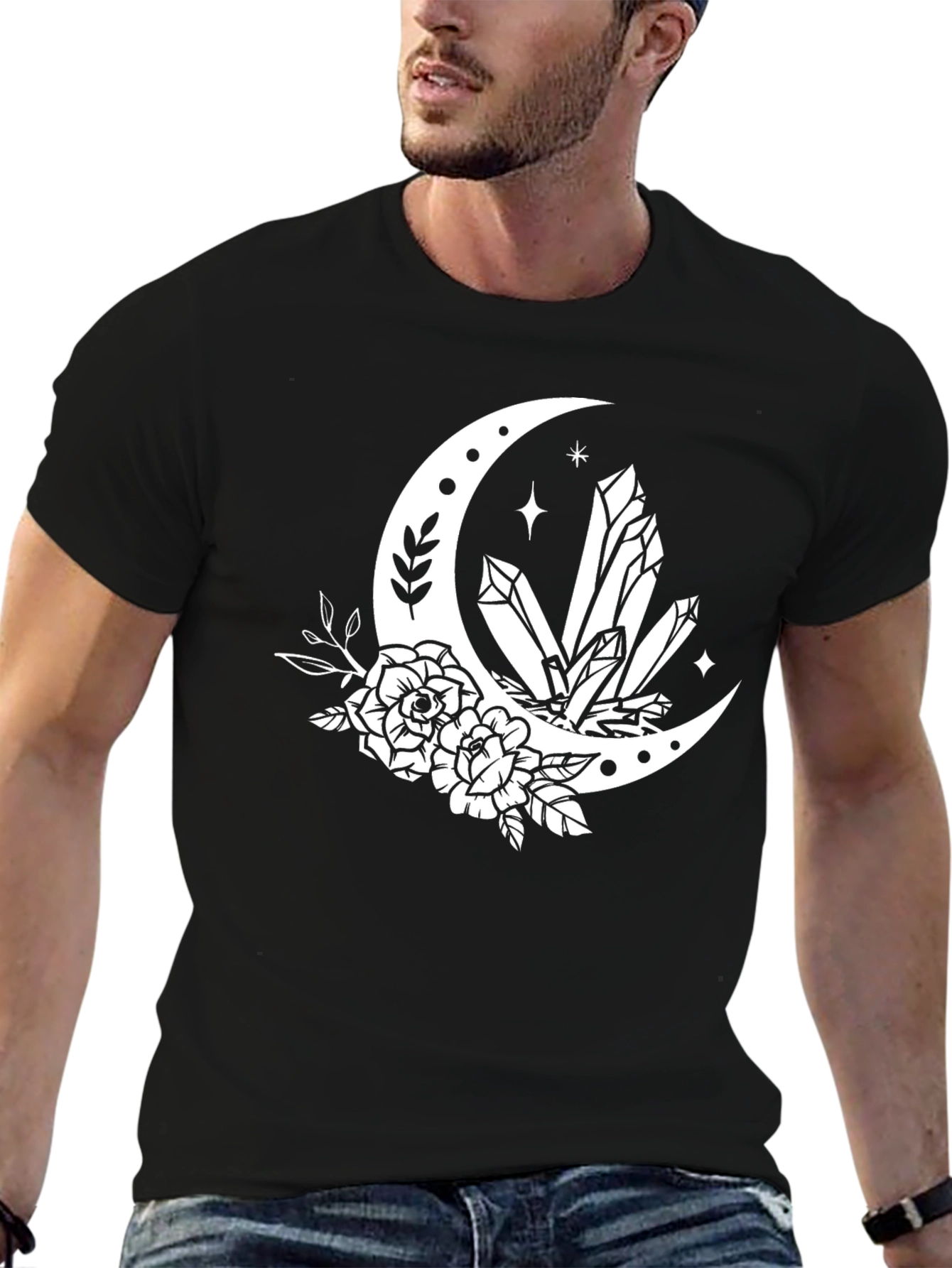 Crescent Moon Crystal Floral T-Shirt