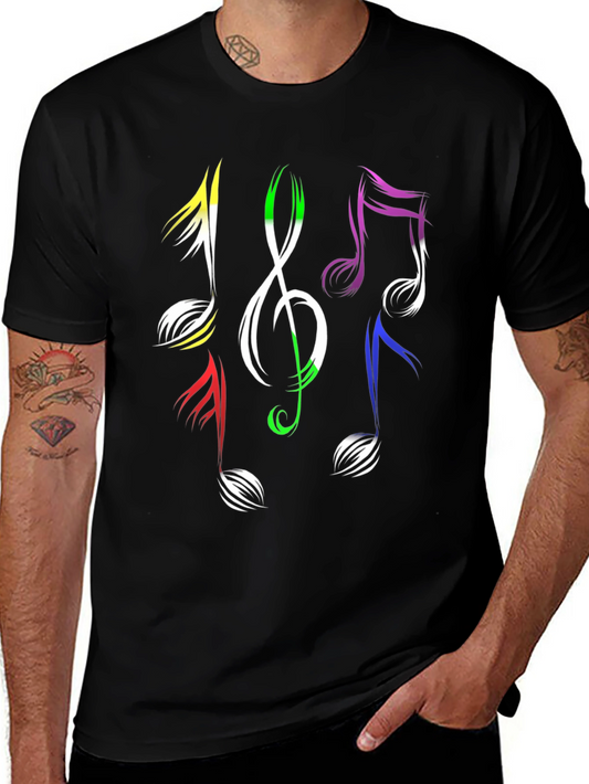 Colorful Music Notes Graphic Black T-Shirt