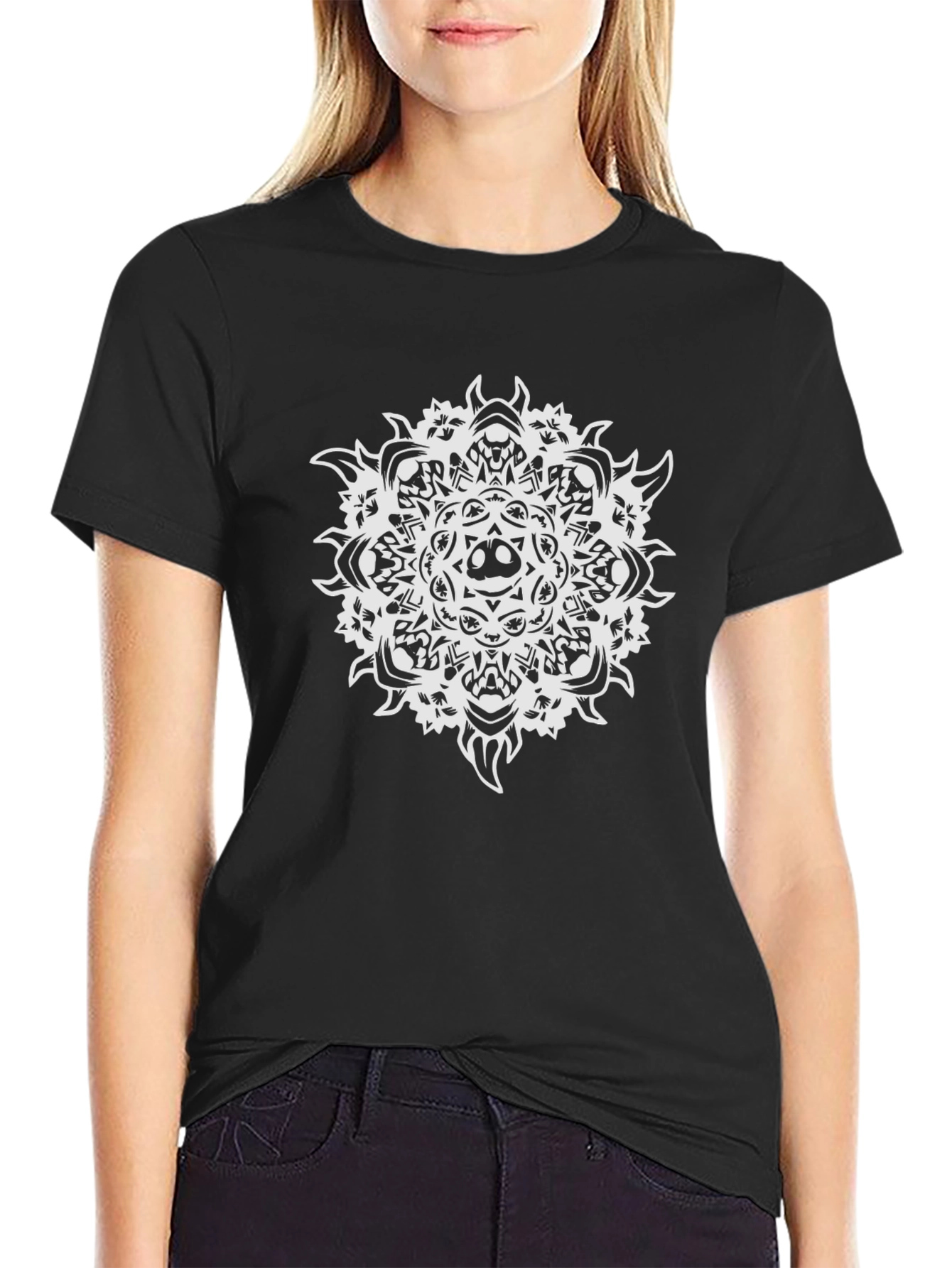 Skull Mandala Graphic Tee - Black Cotton T-Shirt