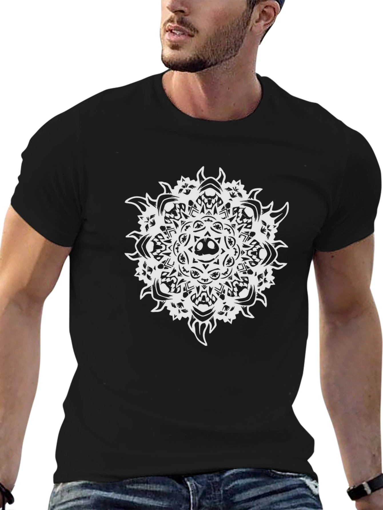 Skull Mandala Graphic Tee - Black Cotton T-Shirt