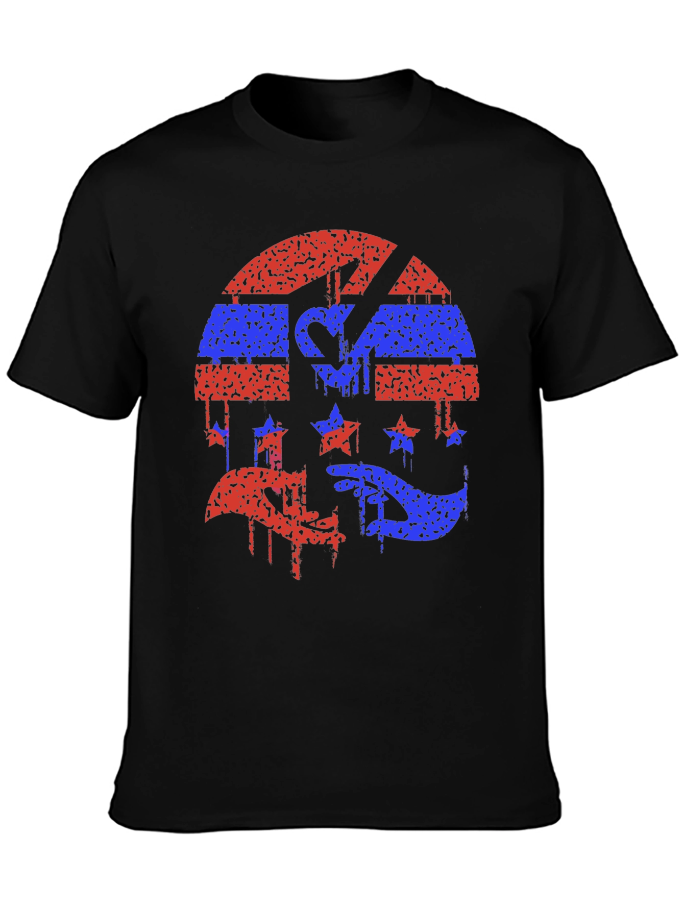Red and Blue Grunge Graphic Black Tee