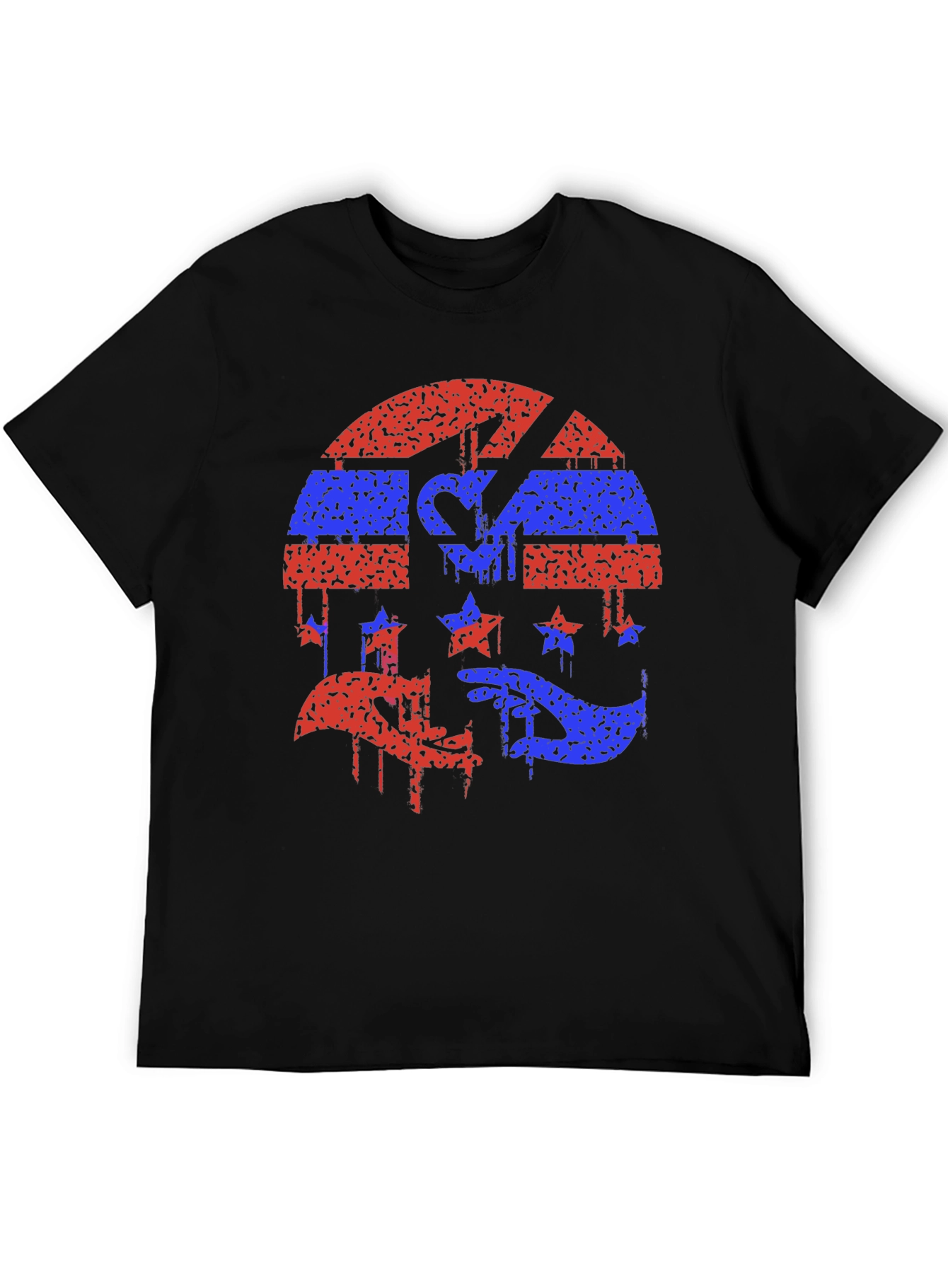 Red and Blue Grunge Graphic Black Tee