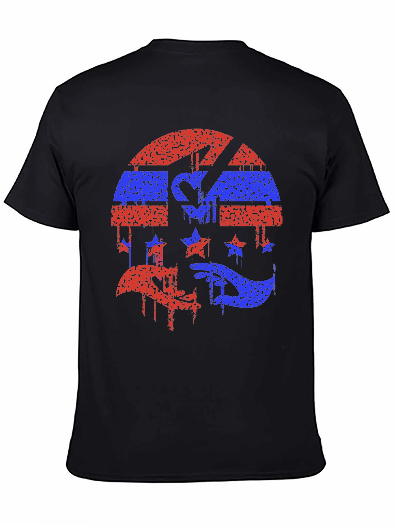 Red and Blue Grunge Graphic Black Tee