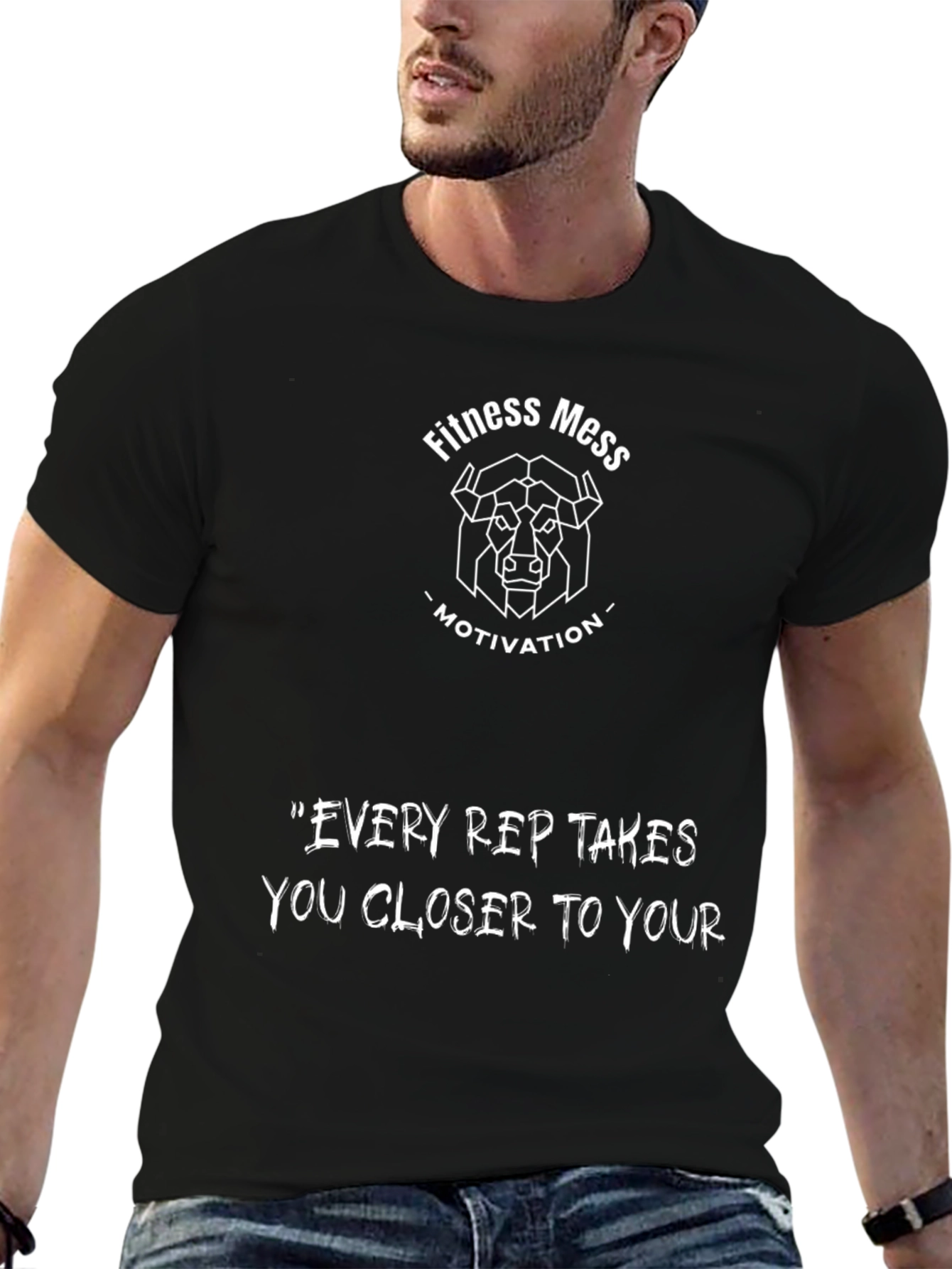 Fitness Mess Motivational Black Graphic T-Shirt