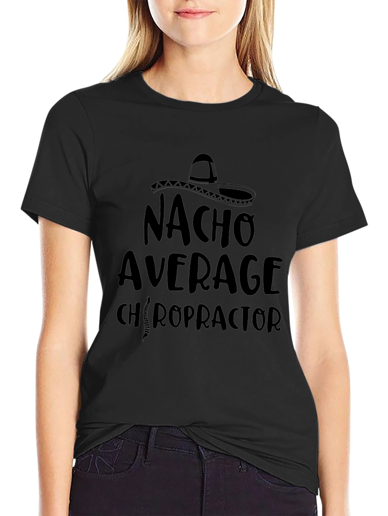 Nacho Average Chiropractor Black Graphic T-Shirt