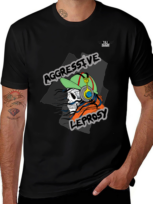 Aggressive Leprosy Graphic Tee - Skull with Headphones