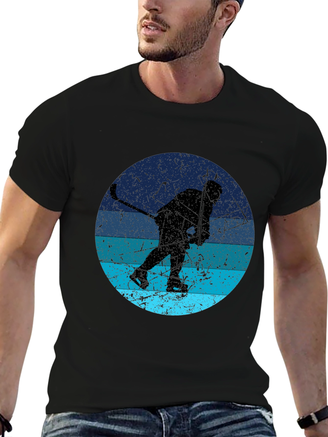Hockey Player Silhouette Graphic T-Shirt