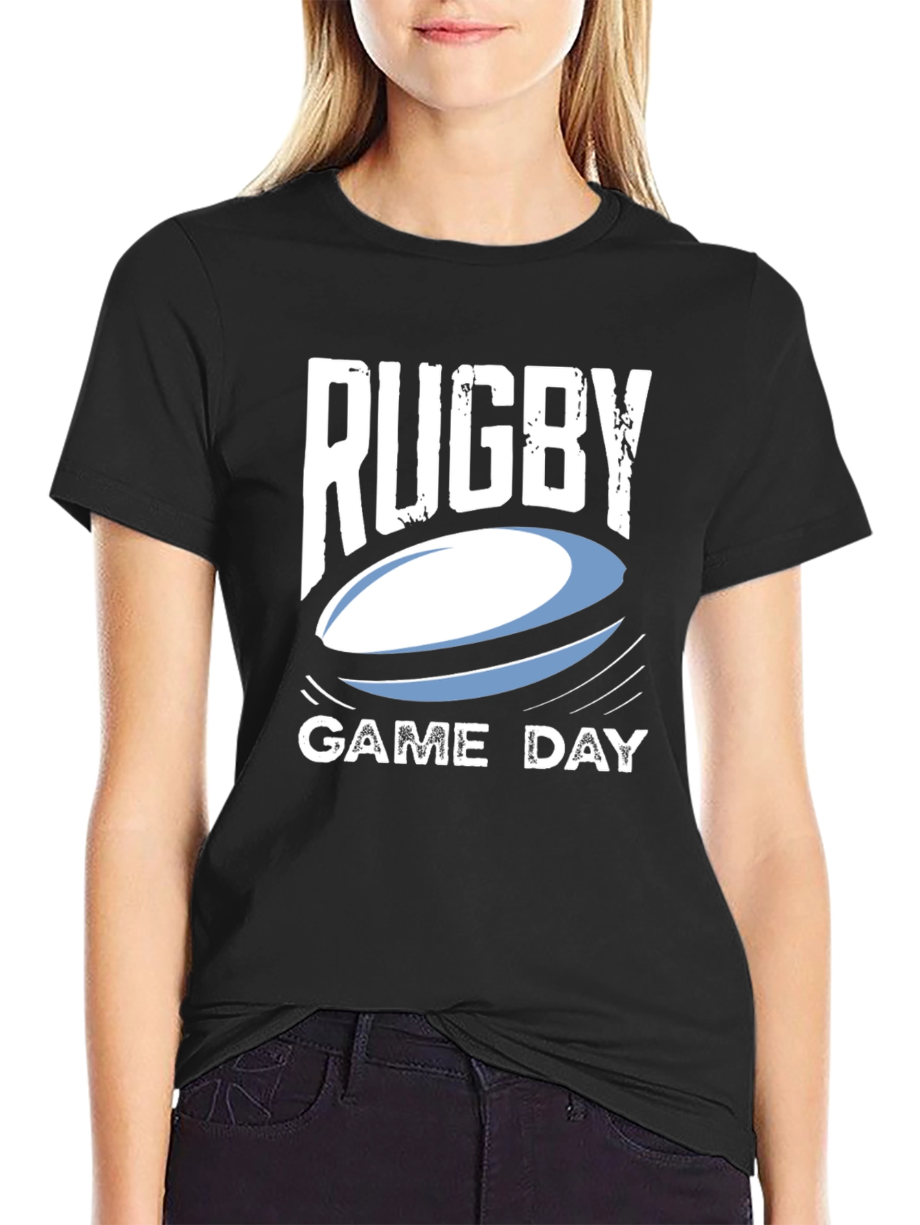 Rugby Game Day Black Graphic T-Shirt