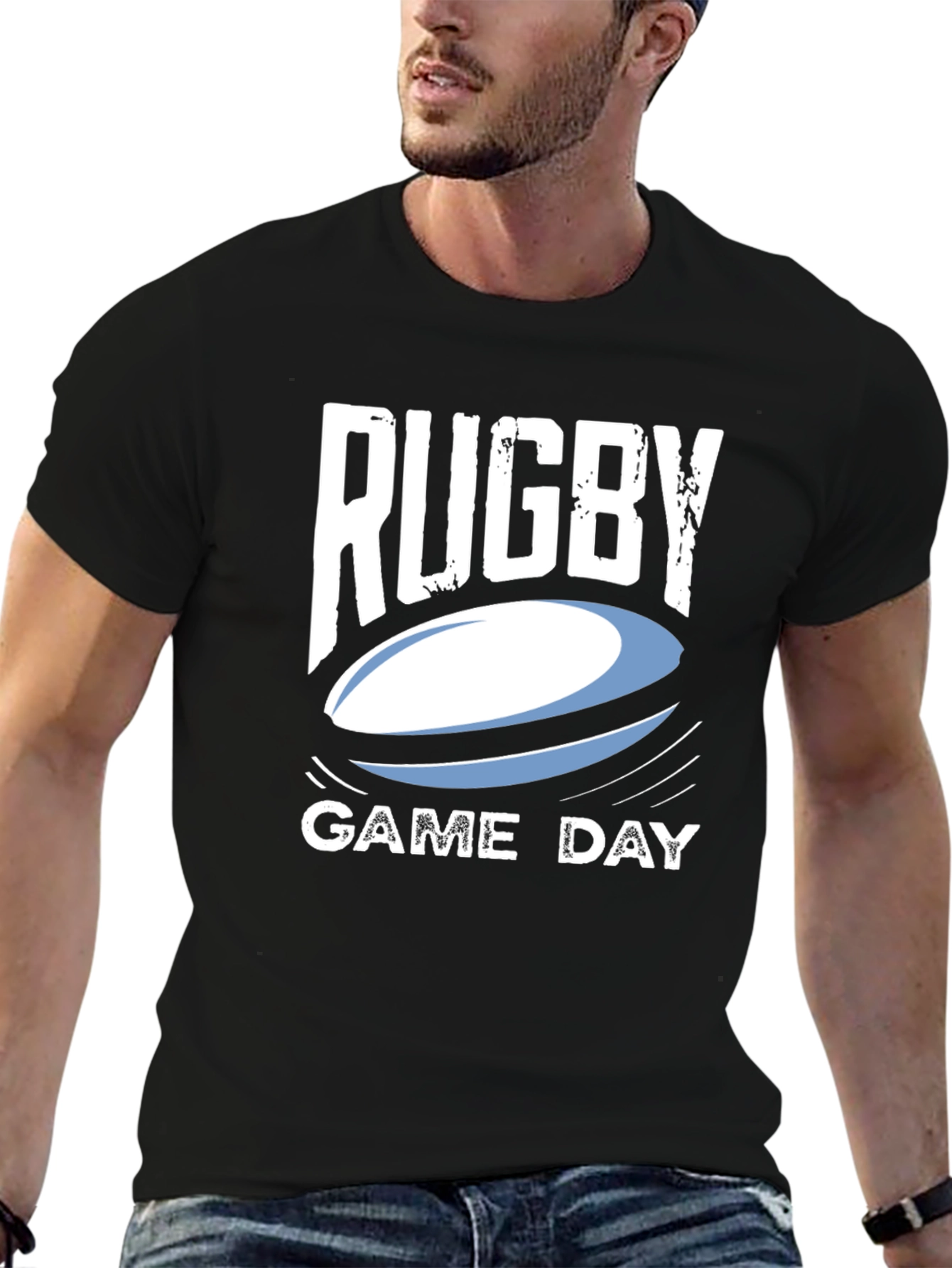 Rugby Game Day Black Graphic T-Shirt