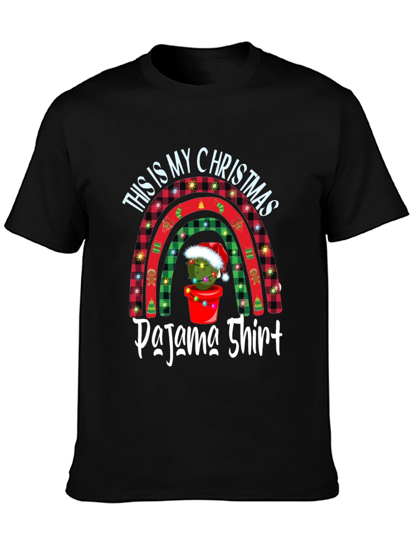 Christmas Pajama Shirt Tee - Cactus Rainbow Holiday Top