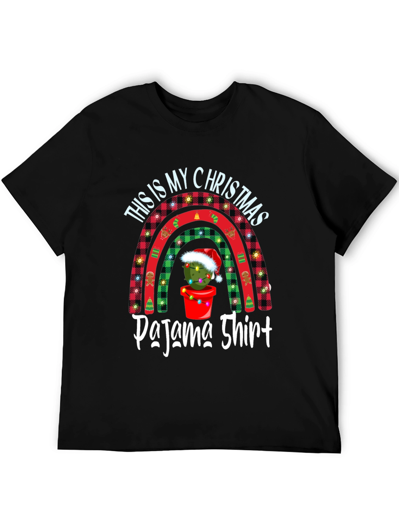 Christmas Pajama Shirt Tee - Cactus Rainbow Holiday Top