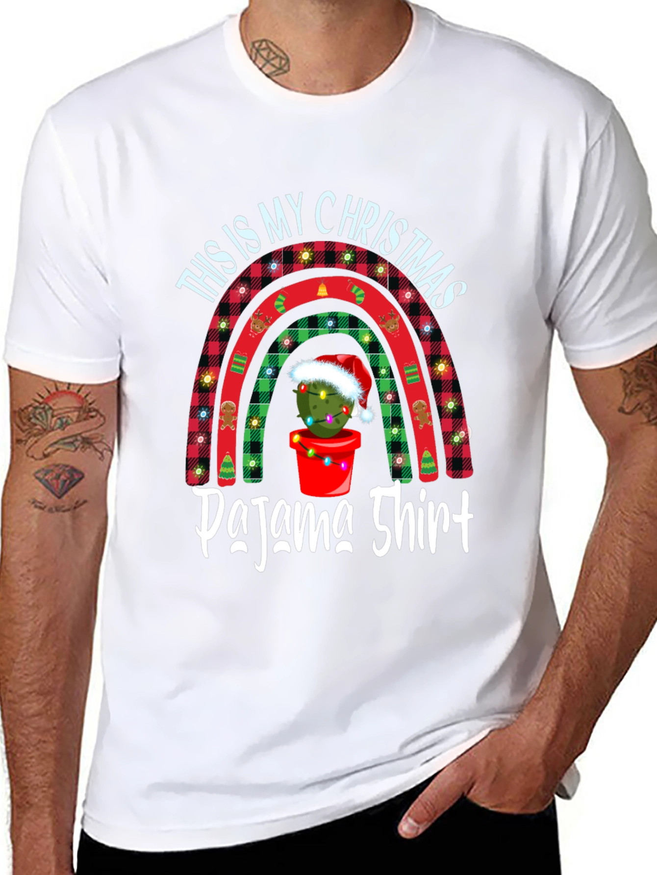 Christmas Pajama Shirt Tee - Cactus Rainbow Holiday Top