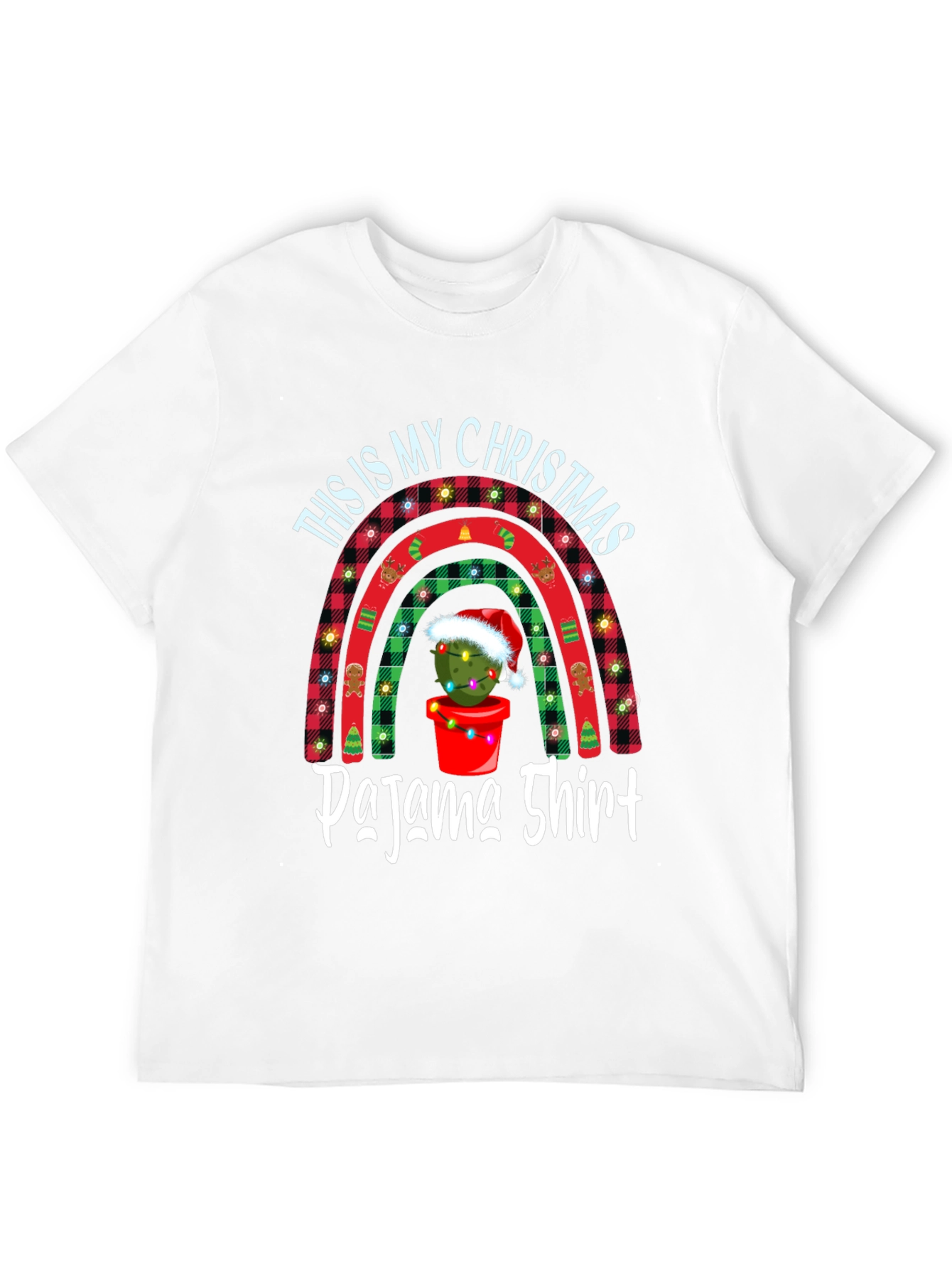 Christmas Pajama Shirt Tee - Cactus Rainbow Holiday Top