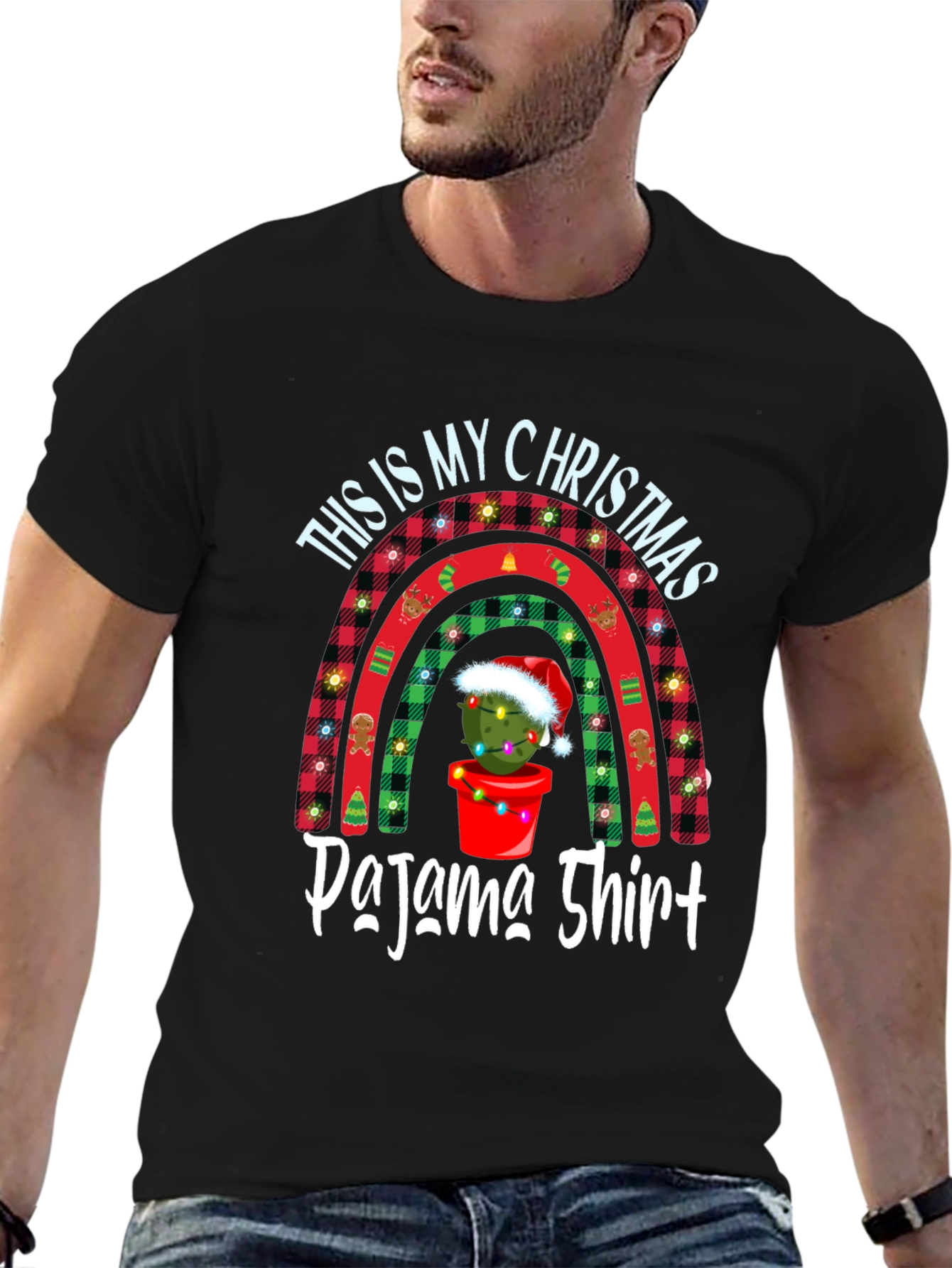 Christmas Pajama Shirt Tee - Cactus Rainbow Holiday Top