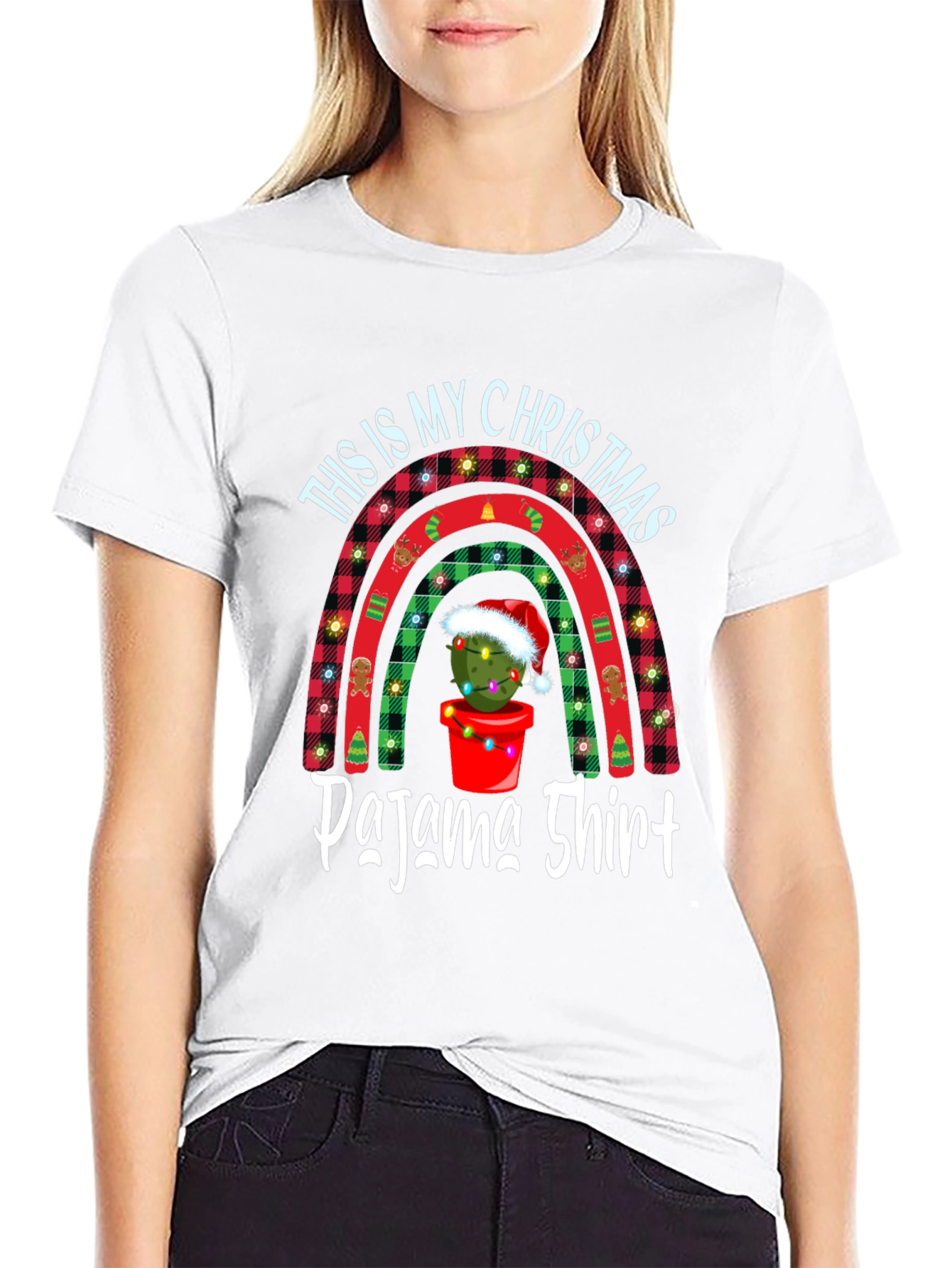 Christmas Pajama Shirt Tee - Cactus Rainbow Holiday Top