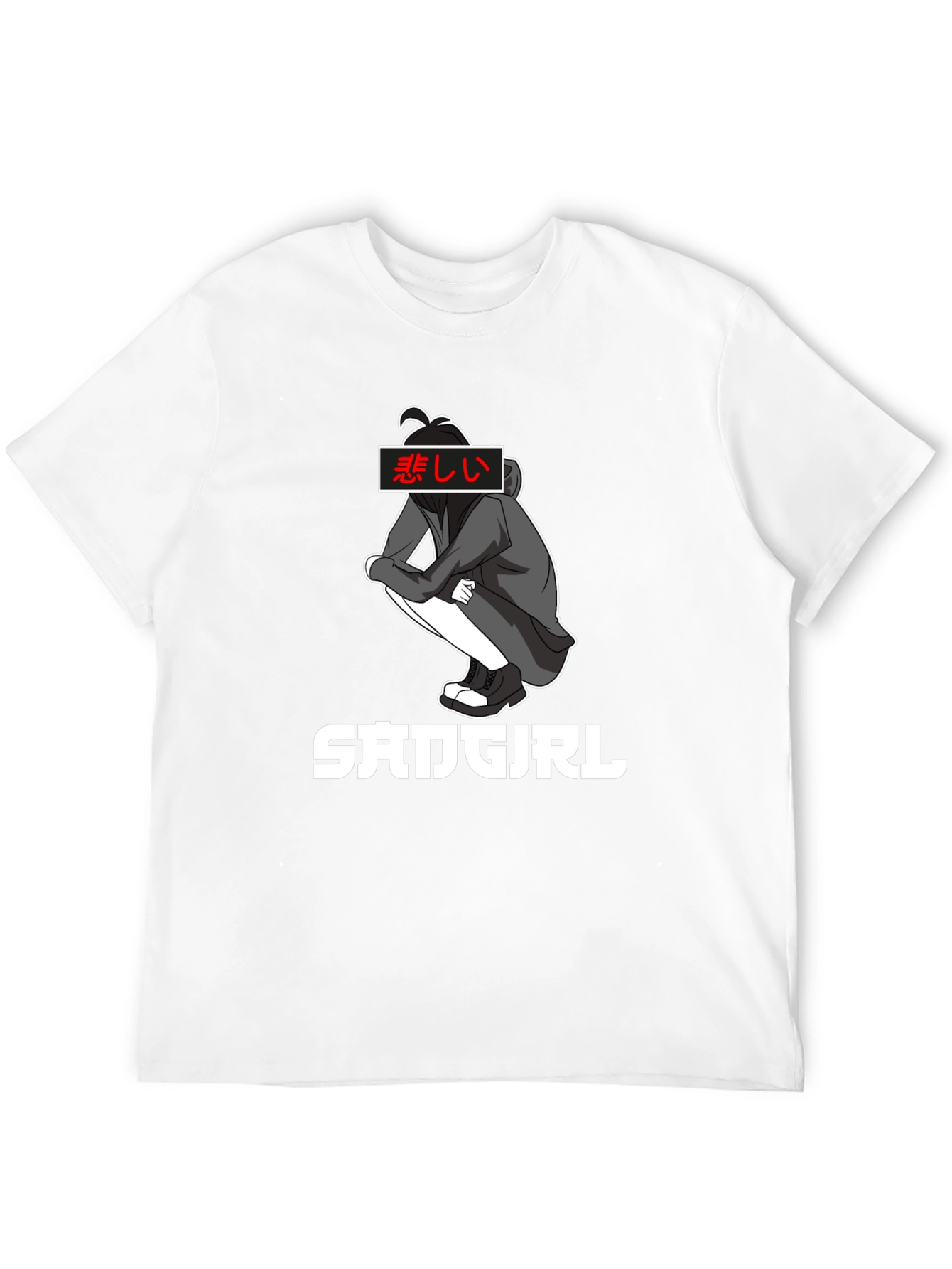 Sad Girl Anime Graphic Tee - Black Cotton T-Shirt