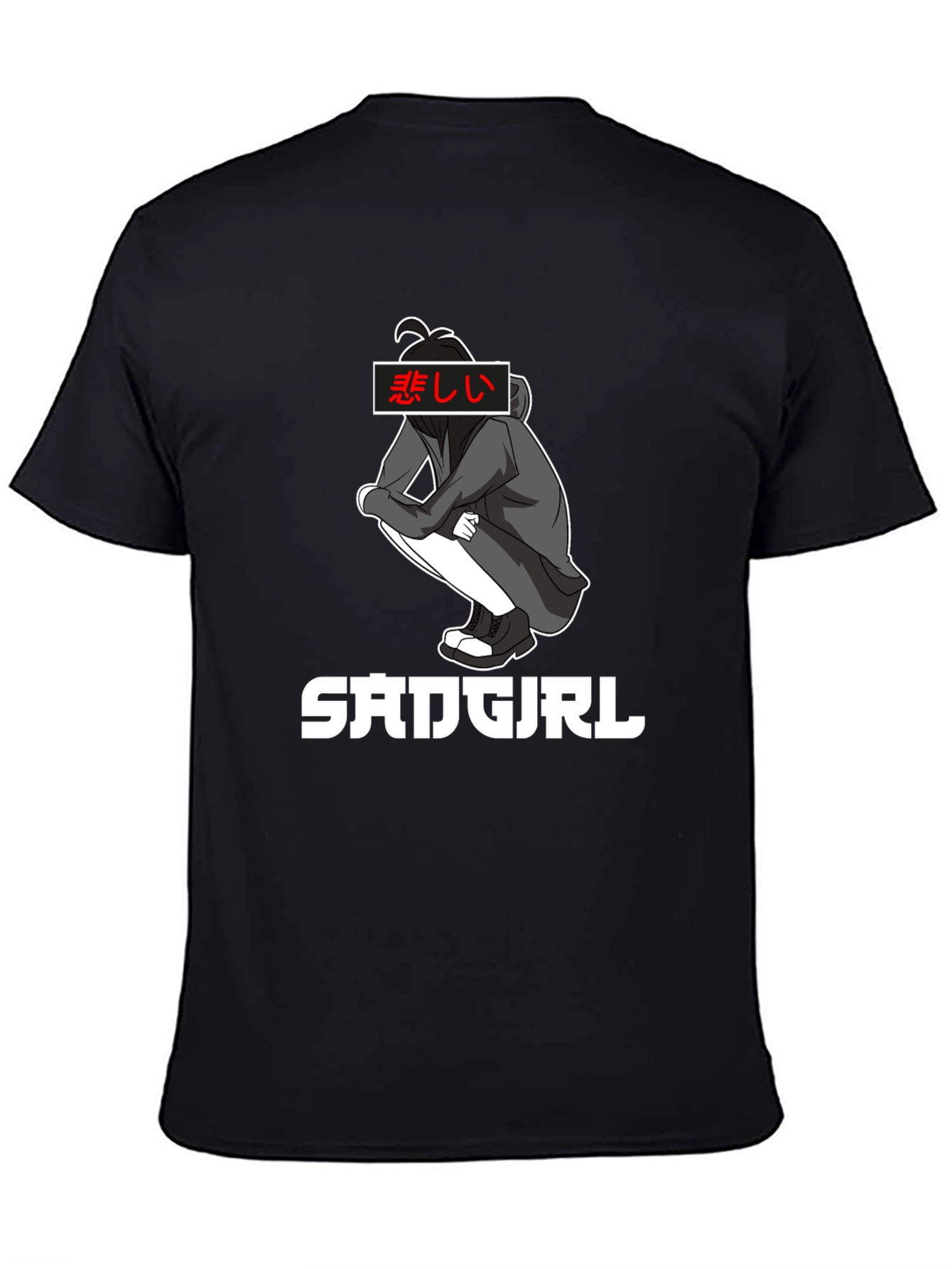 Sad Girl Anime Graphic Tee - Black Cotton T-Shirt