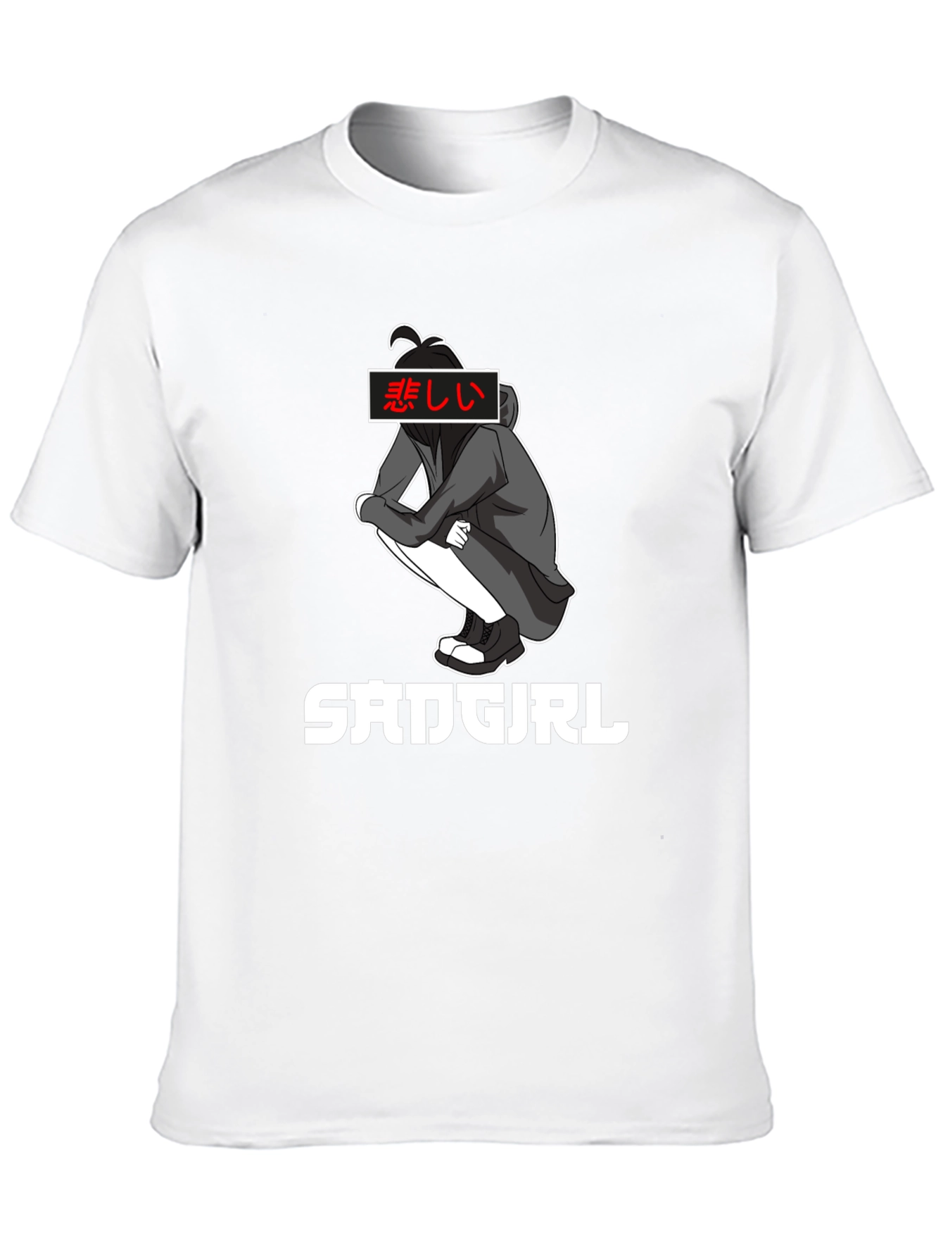 Sad Girl Anime Graphic Tee - Black Cotton T-Shirt