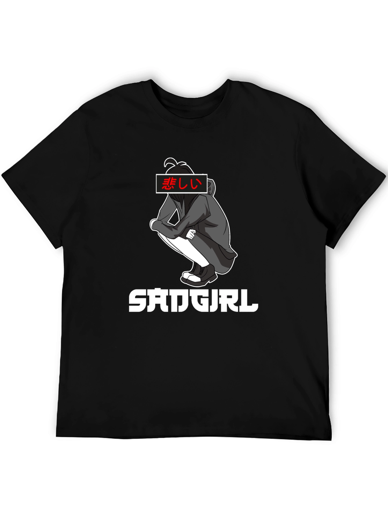 Sad Girl Anime Graphic Tee - Black Cotton T-Shirt