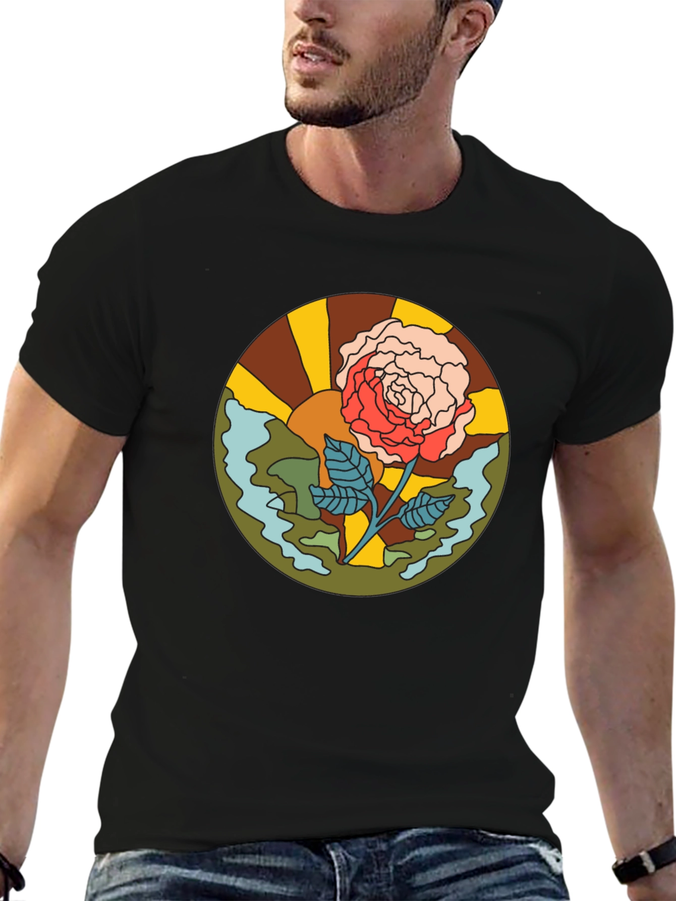 Retro Rose Graphic T-Shirt - Black