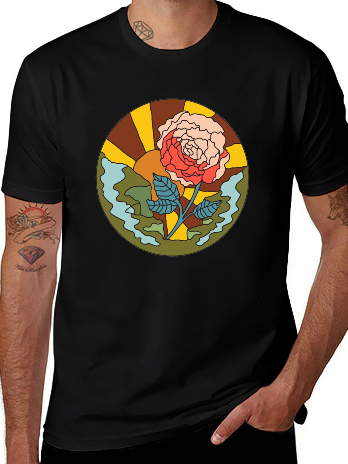 Retro Rose Graphic T-Shirt - Black